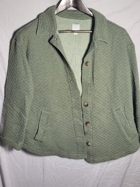 J. Jill Quilted Button-Front Jacket in Sage Green Missing Button